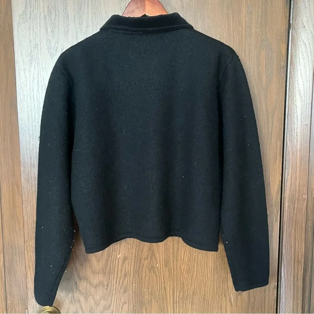 Vintage Herman Geist Black wool blend cardigan jacket with a velvet collar